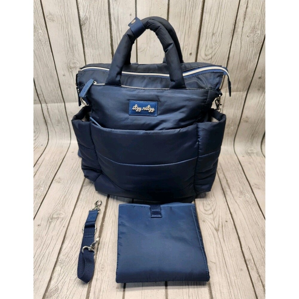 Itzy Ritzy Navy Blue Puffer Nylon Baby Dream Convertible Backpack Diaper Bag